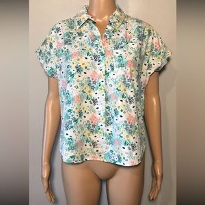 Style & Co. Women's Blouse SizePS Floral Pullover Tunic 100% Cotton Short Sleeve